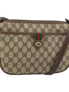 GUCCI GG Supreme Web Sherry Line Bag PVC Beige Gold 89 02 077 Auth 159285